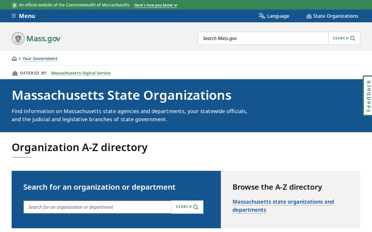 Massachusetts phone directory A to Z list of state organizations