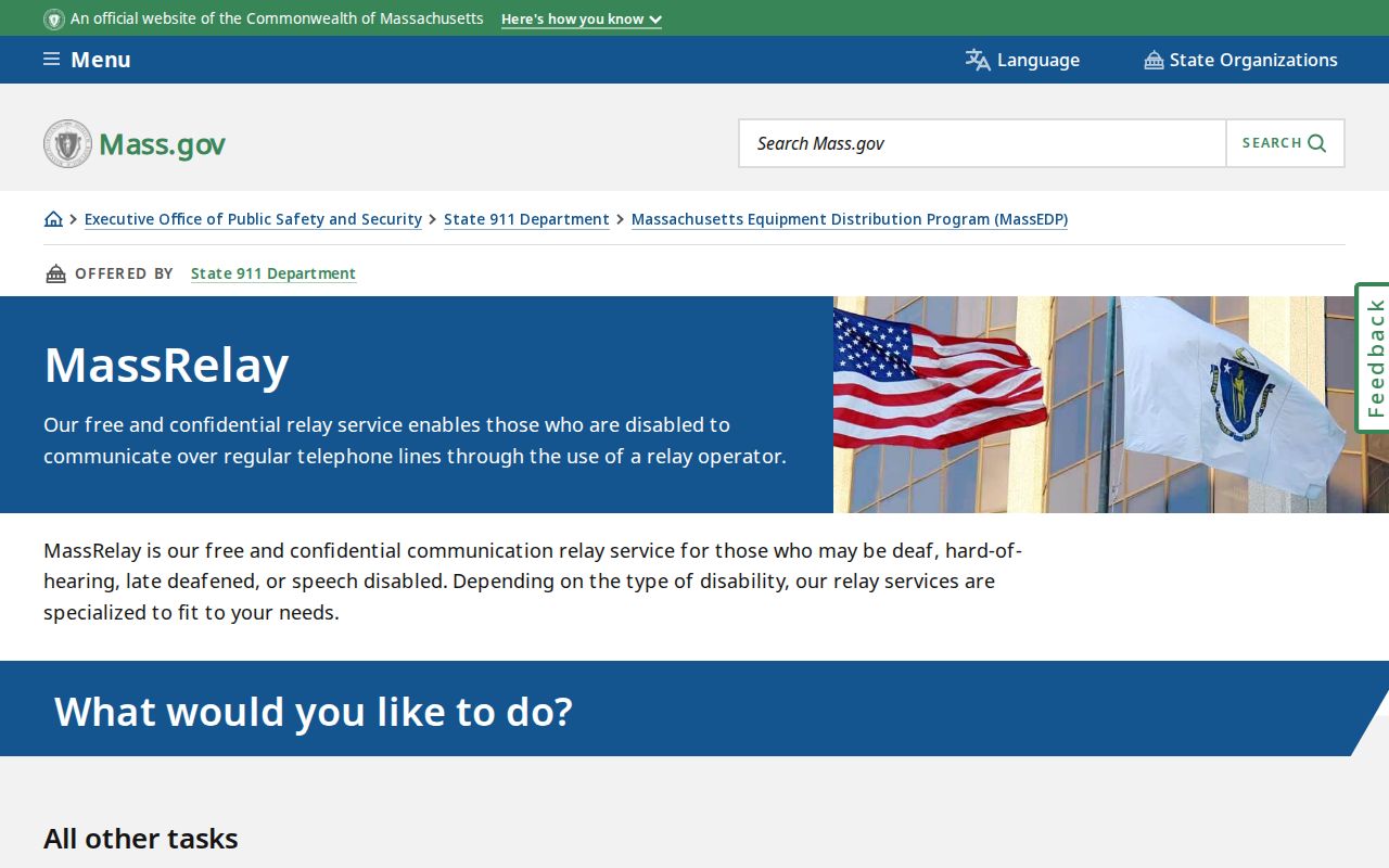 Massachusetts phone directory page for the MassRelay telephone relay service