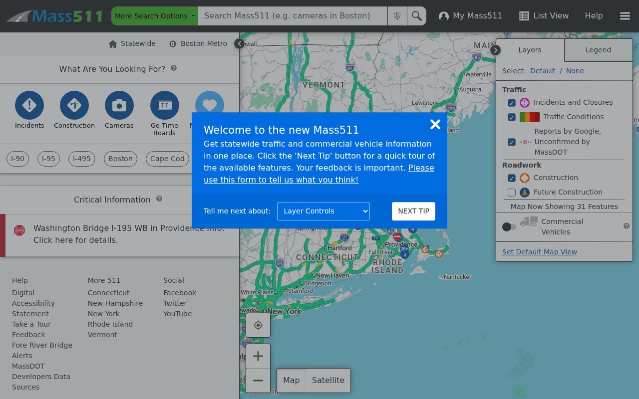 Massachusetts phone directory travel information service Mass511