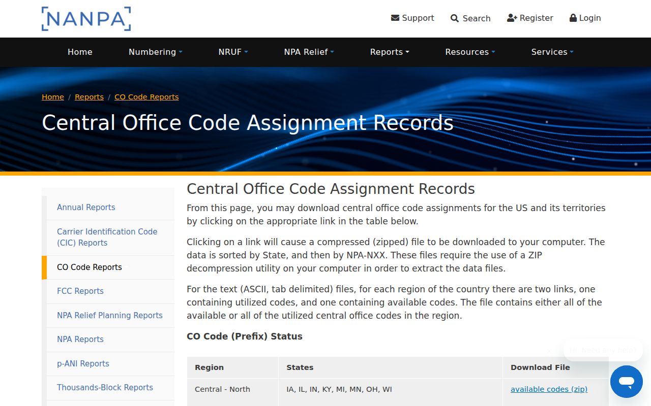 Massachusetts phone area codes central office code assignment records from NANPA