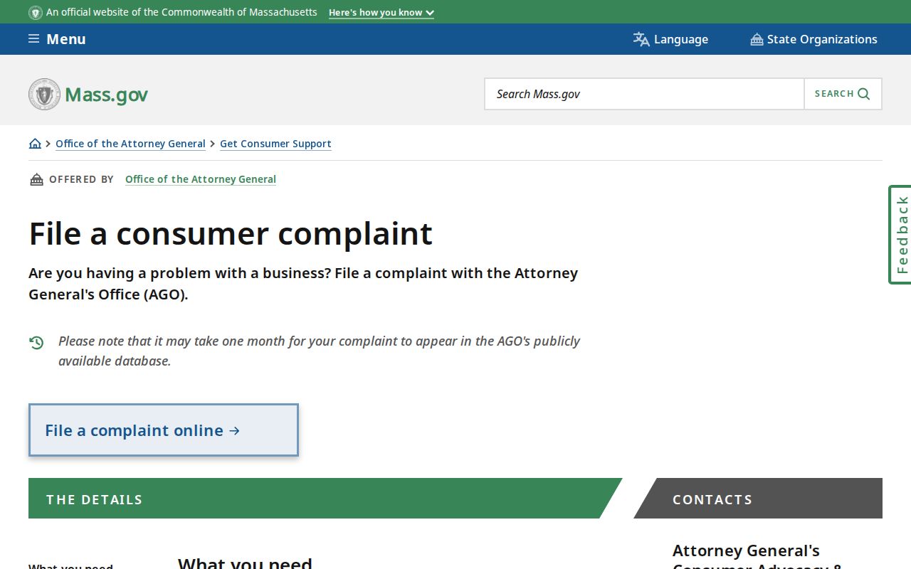 Massachusetts phone codes and consumer complaint routes at the Attorney General office