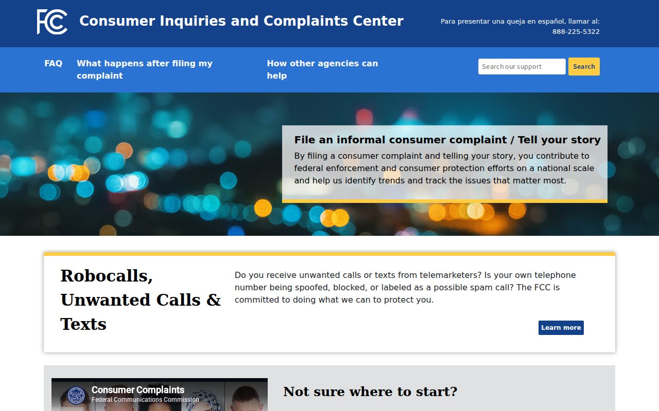 Massachusetts phone codes complaint channel at the FCC Consumer Complaint Center