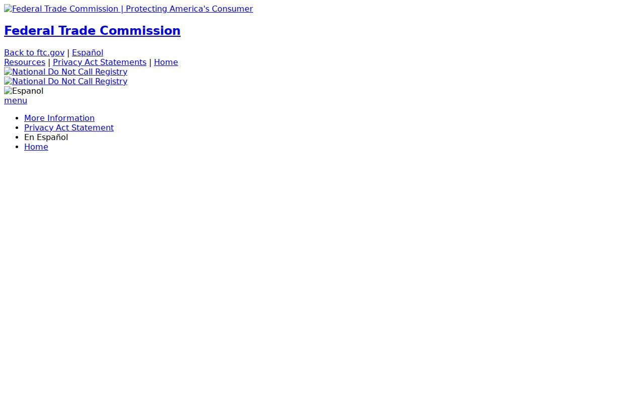 Massachusetts phone codes registration at the FTC National Do Not Call Registry