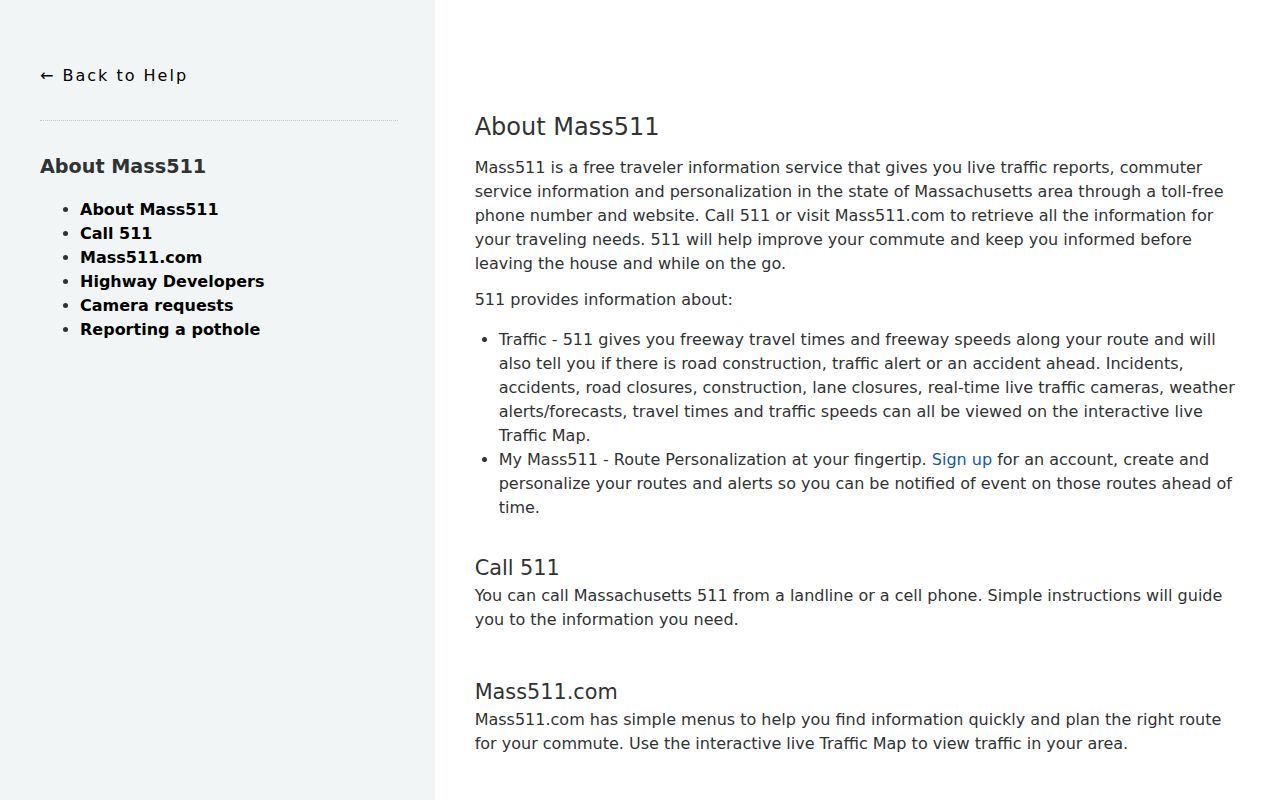 Massachusetts phone codes information for the 511 travel service