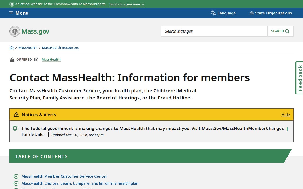 Massachusetts phone numbers for MassHealth member services